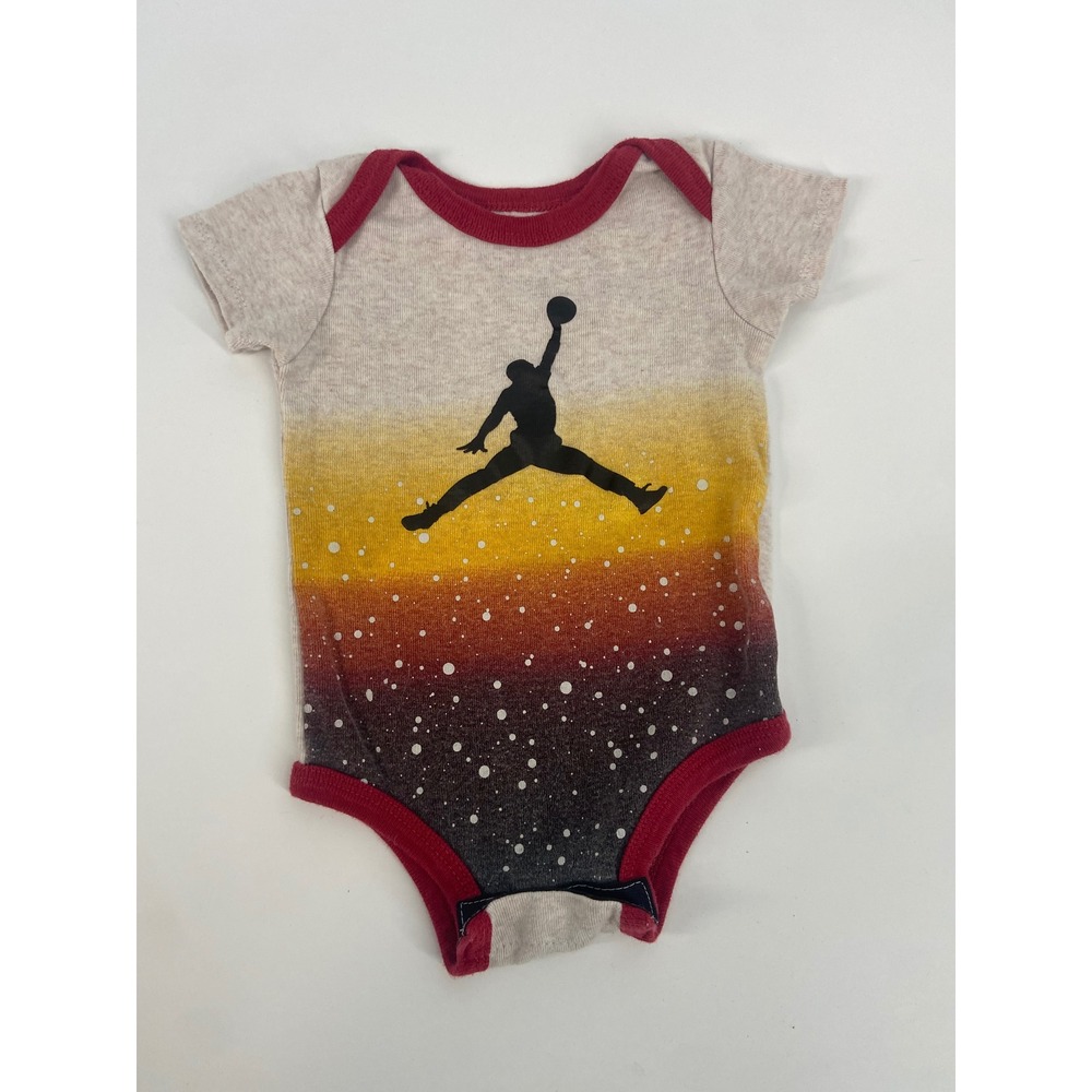 Jordan Jumpman Baby Bodysuit 6-12M Tan Red Graphic Bottom Snap Onsie‎ Outfit